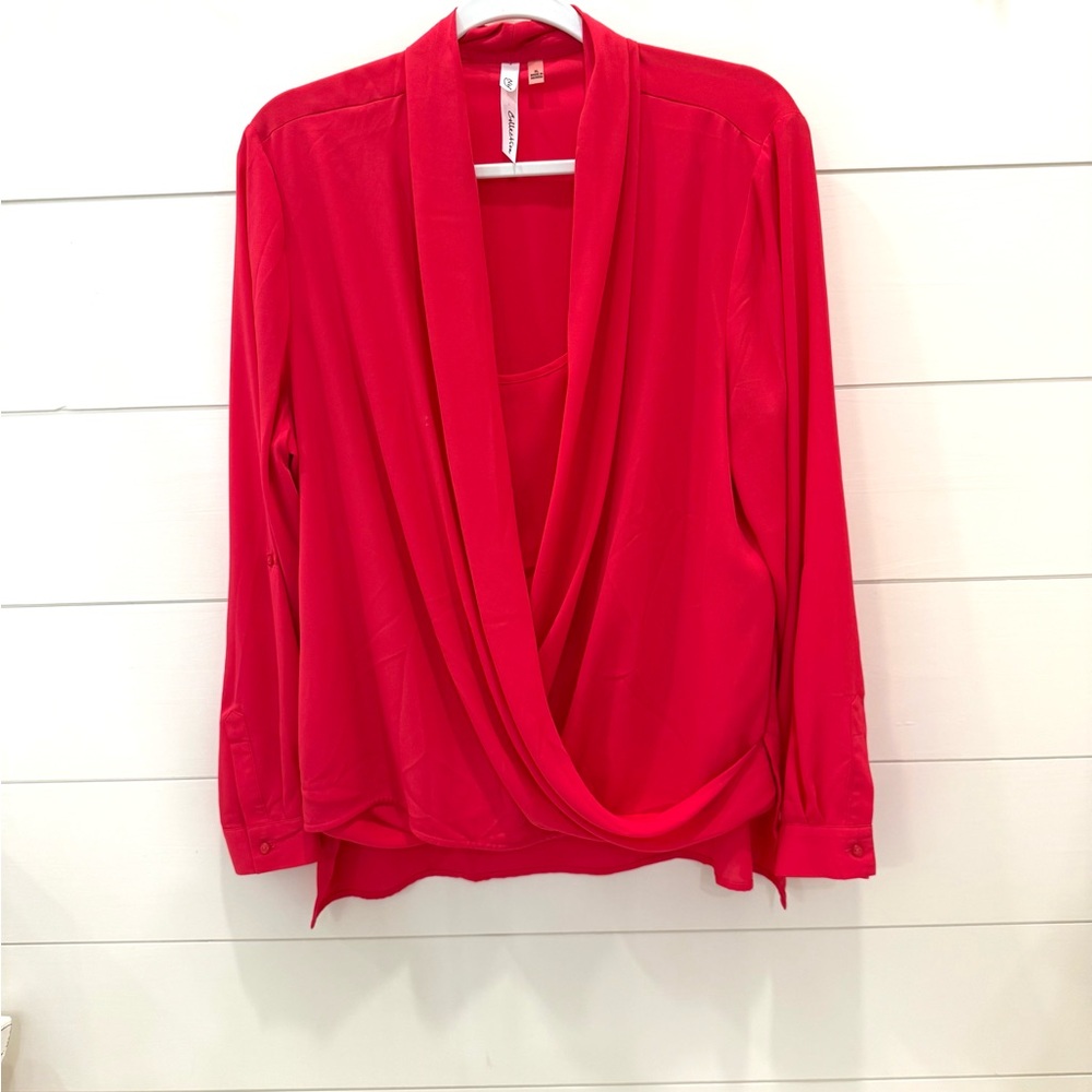 Elegant Hot Pink Drape Front Blouse